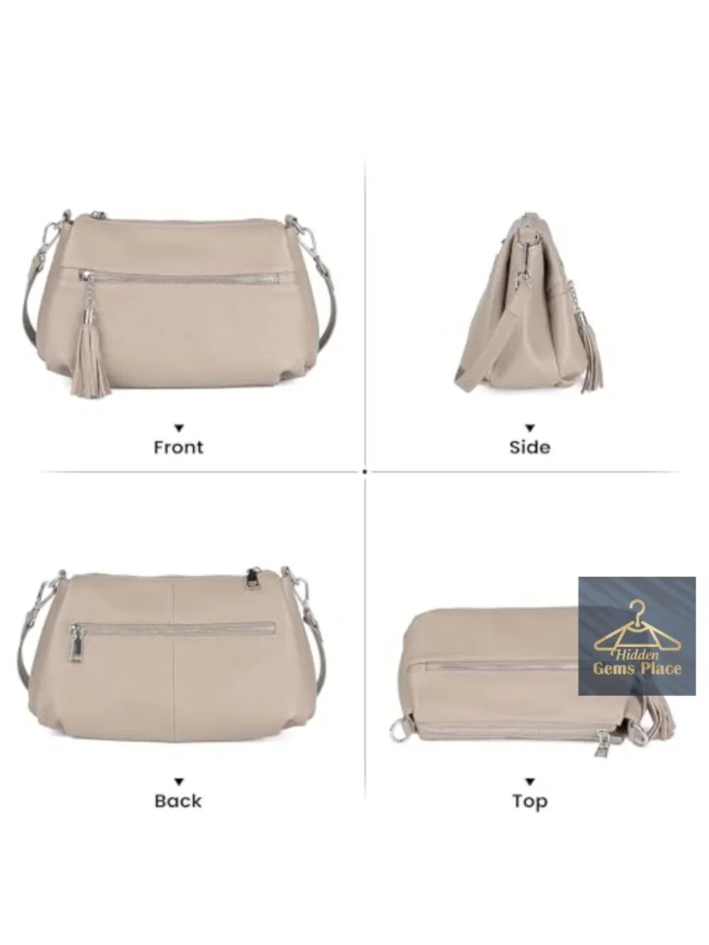 Genuine Leather Crossbody Hobo Bag with 2 Detachable Straps, Multi Pockets